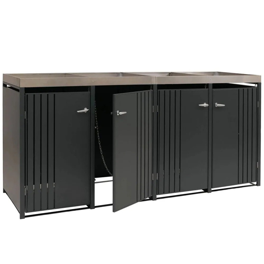 MCW Mülltonnenverkleidung O67 mit Pflanzkasten aus Metall, Farbe Anthrazit, B/T/H: 260 x 125 x 84 cm - Bild 2