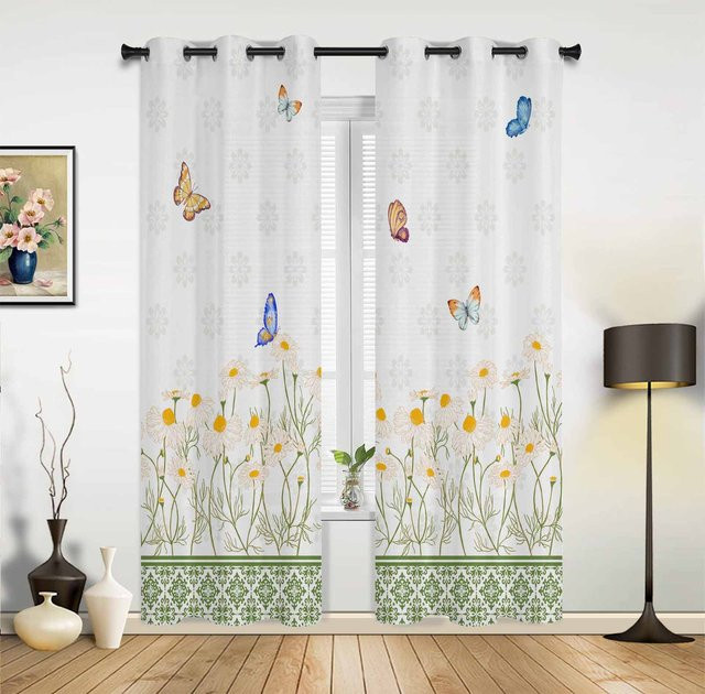 Willow Leaf Lines Fenstervorhang mit floralem Design, Farbe: Salbeigrün und Weiß, halbtransparent, Breite: 135 cm, Höhe: 60 cm - Bild 1