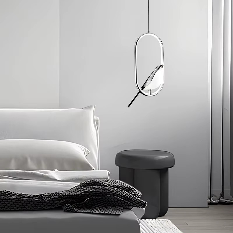 LEITELL Pendelleuchte mit Elster-Vogel Design, moderne hängende Glas-Metall-Leuchte für Schlafzimmer und Foyer, erhältlich in Gold/Messing, Silber oder Weiß - Bild 3