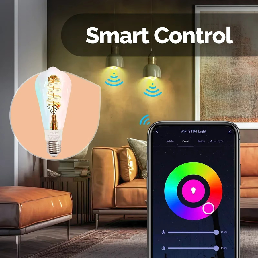 MOES Tuya WiFi Smart ST64 Edison LED-Glühbirne mit 16 Millionen RGB-Farben, dimmbar, kompatibel mit Alexa und Google Home - Bild 6