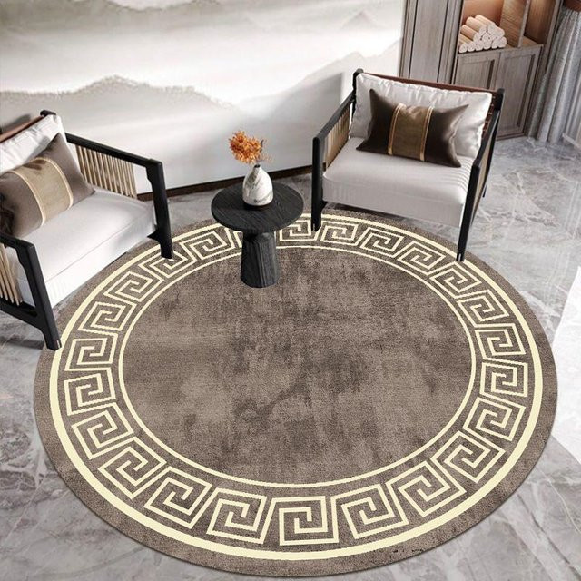 JGJG Rundteppich Nordic Home in Schwarz Gelb Weiß Braun mit geometrischem Marmor-Stil, waschbar, Durchmesser: 120 cm - Bild 1