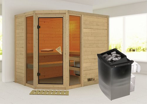 Karibu Sauna Kohila 3 aus Fichtenholz in Beige inklusive 9 kW Saunaofen mit integrierter Steuerung für 4 Personen B/T/H: 236 x 209 x 184 cm - Bild 1
