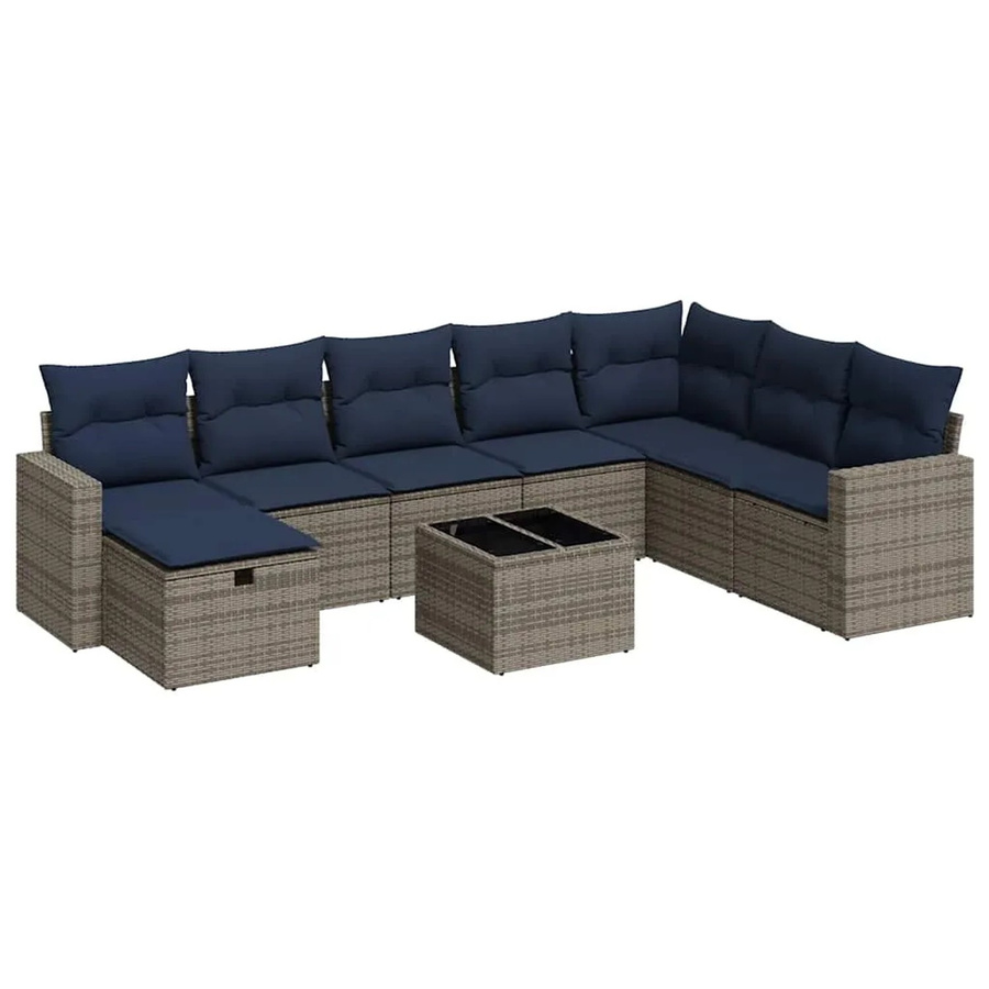 vidaXL 9-tlg Garten-Sofagarnitur aus Poly Rattan in Grau mit Kissen - Bild 2