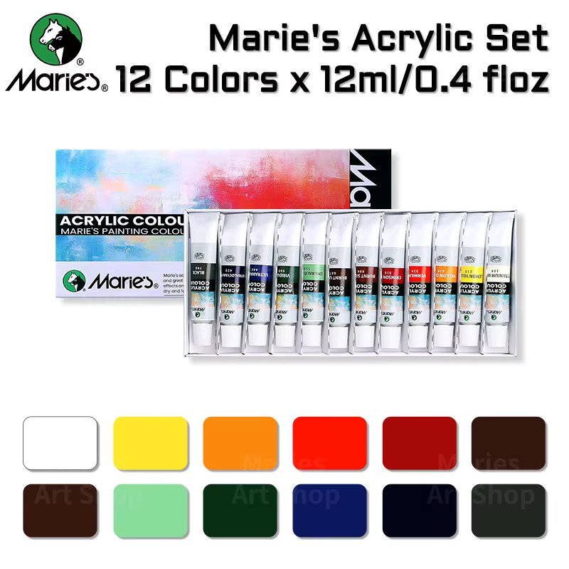 Marie 19-teiliges Acrylfarben-Set in Multicolour mit 12 Farben à 12 ml und 7-teiligem Kunstwerkzeug für professionelle Künstler - Bild 4