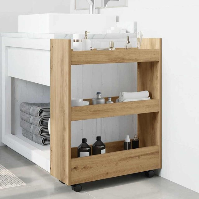 Vidaxl Schmaler Beistellwagen mit 3 Ebenen in Artisan-Eiche und Braun - Bild 1