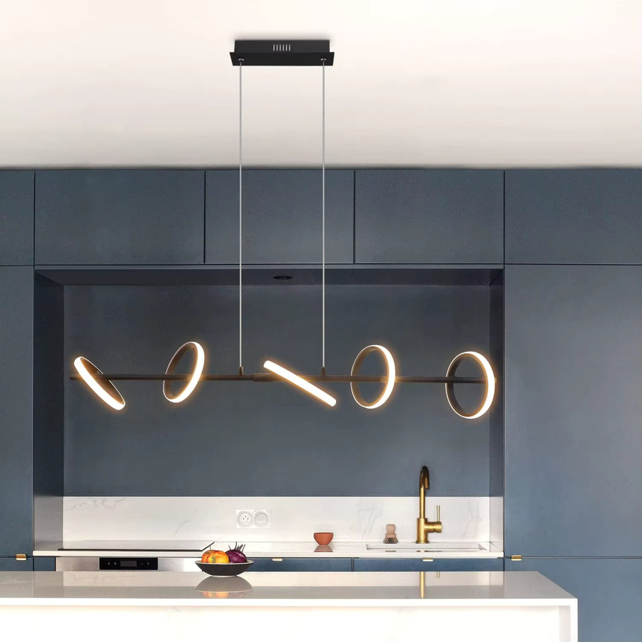 Moderne LED Pendelleuchte in Schwarz mit drehbaren und abnehmbaren Ringen, höhenverstellbar, Warmweiß 3000K, 31W - Bild 2