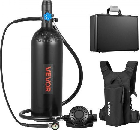 VEVOR Mini-Tauchflasche aus Aluminium und Silikon in Schwarz, 2 l tragbare Lungenflasche für die Unterwasseratmung inklusive Rucksack und Tasche - Bild 1