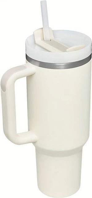 Personalisierter Edelstahl-Thermosbecher mit Griff, Deckel und Strohhalm in Weiß, 866 ml - Bild 1