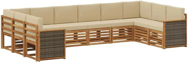 vidaXL Ecksofa Set aus massivem Akazienholz in Natur mit beigefarbenen Polyester-Polstern - Bild 1