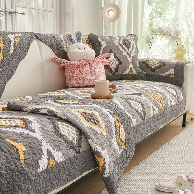Yiran Furniture Nordische Karo Sofaabdeckung aus Baumwolle und Polyester, rutschfest, Grau, Breite: 70 cm, Länge: 90 cm - Bild 1