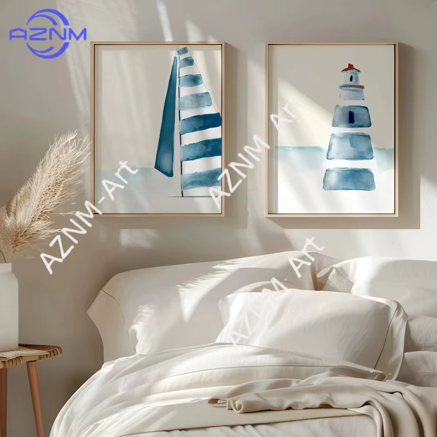AZNM Leinwandposter im blauen Aquarell-Stil mit Sommer-Strand-Motiv, modernes abstraktes Wanddekor als rechteckiger Kunstdruck - Bild 3