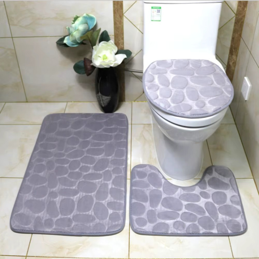 Rutschfeste Badematte mit Kopfsteinpflaster-Prägung in Grau, waschbare und saugstarke Schaummatte für dein Badezimmer - Bild 2