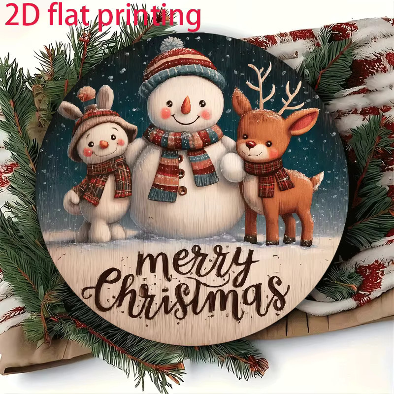 Runde Holz Wanddekoration für Weihnachten mit Schneemann und Rentier Design, Mehrfarbig, Durchmesser: 20,32 cm - Bild 2