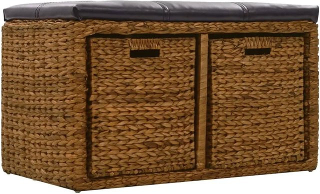 vidaXL Sitzbank aus Seegras mit 2 Körben und Kunstleder in Braun, B/T/H: 71 x 40 x 42 cm - Bild 1