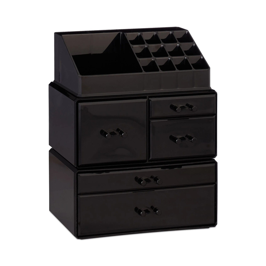 Relaxdays Make Up Organizer aus Acryl in Schwarz, stapelbar mit 21 Fächern, B/T/H: 29,5 x 23,5 x 14 cm - Bild 2