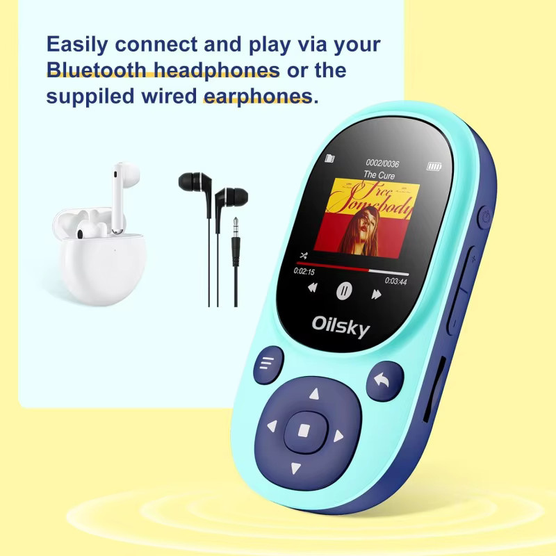 Oilsky Sport Clip MP3-Player mit Bluetooth, 32GB Mini Musik-Player in Blau mit FM-Radio, Sprachaufzeichnung und Schrittzähler - Bild 3