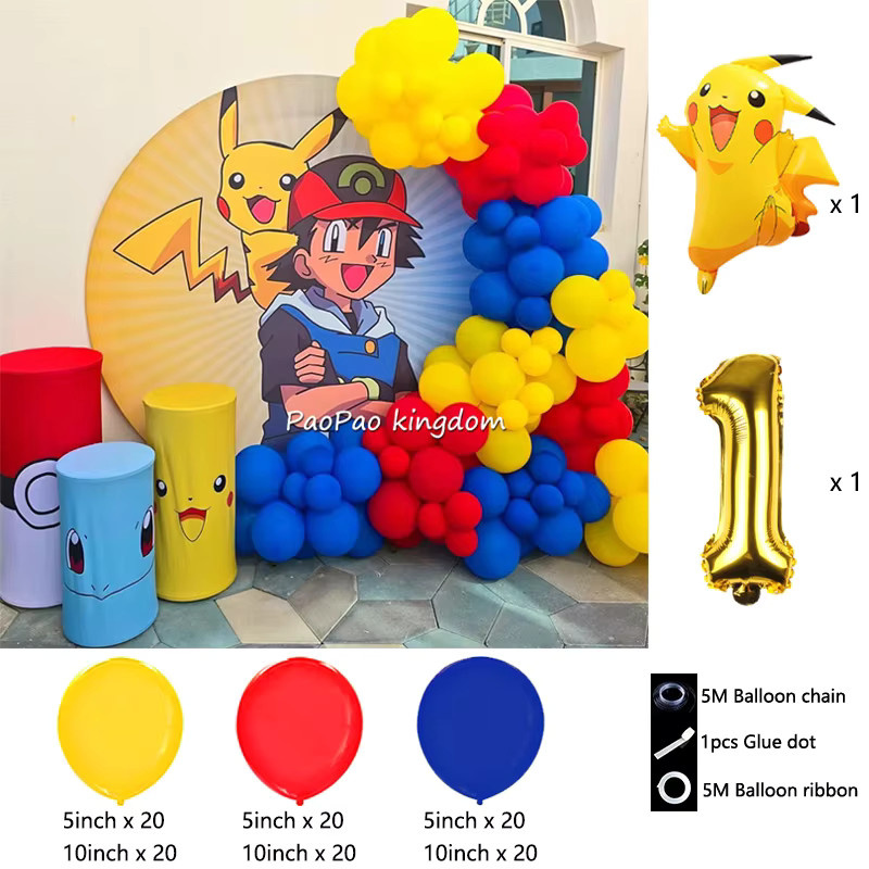 Potdemiel Pokemon Pikachu Folienballons, Bogen-Girlanden-Set, Latexballons, Zahlenballons - Bild 2