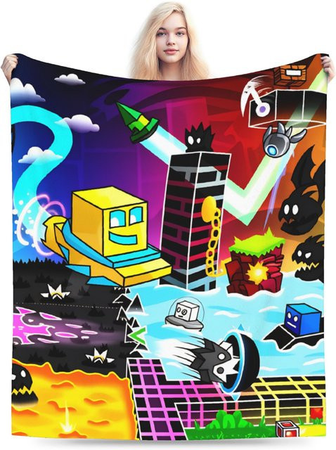 Geometrie Dash Demon Gesichter Flanell Decke aus weichem Fleece für Kinder in Multicolour - Bild 1