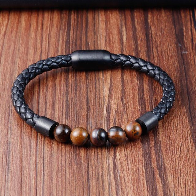 Rui Di Armband, Edelstahl, Naturstein, Leder, brown, Herren, 21cm - Bild 1