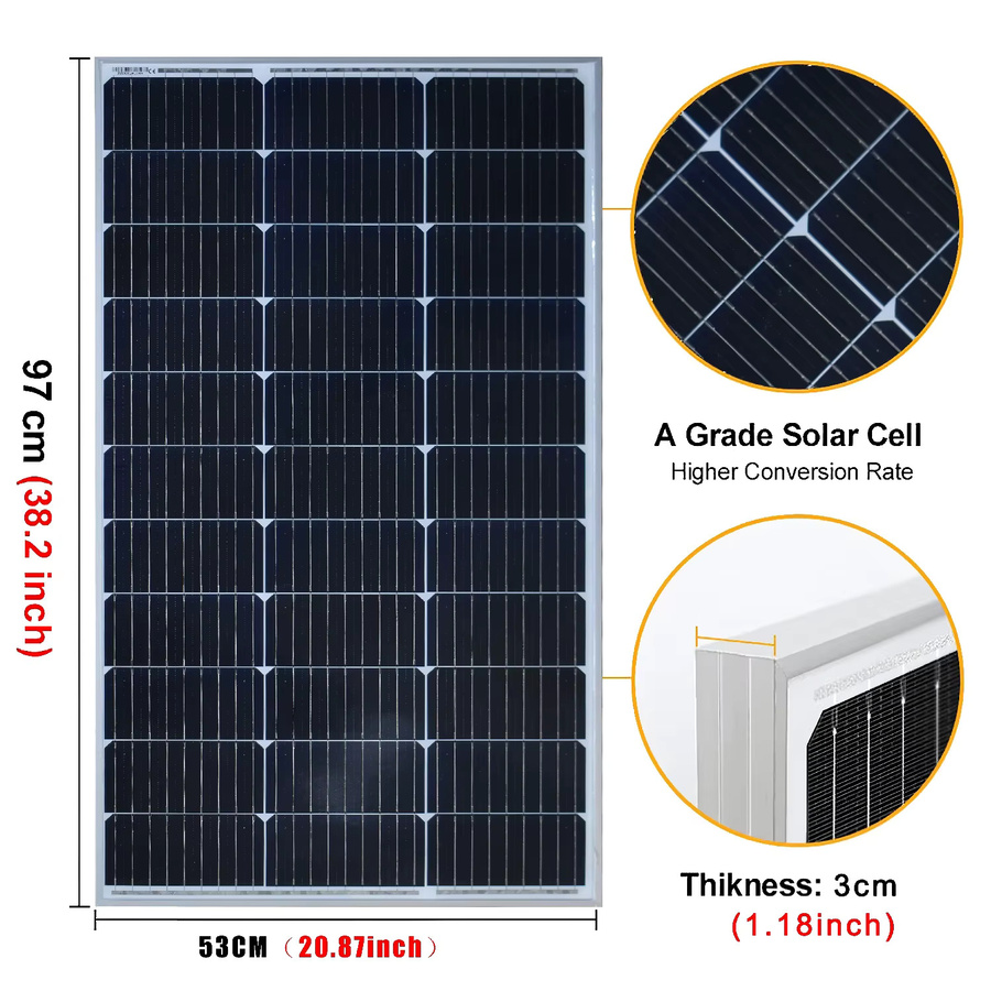 JINGYANGPV Monokristallines Solarpanel in Schwarz für 12 V Batterieladung mit 100 W bis 200 W und 18 V - Bild 2