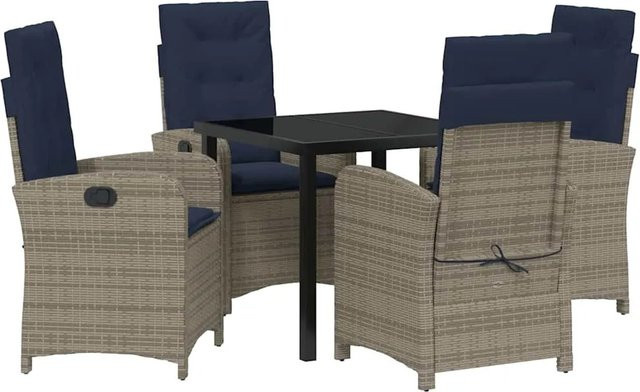 vidaXL Garten Essgruppe 5-teilig aus Poly-Rattan in Grau mit rechteckigem Tisch - Bild 1
