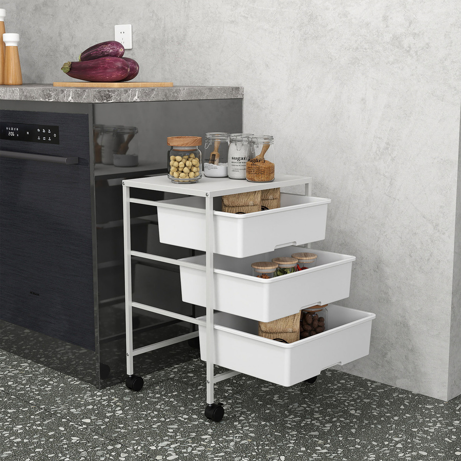 HOMCOM Servierwagen mit 3 Etagen und Griffen in Weiß für Küche und Wohnzimmer, B/T/H: 40,8 x 33,5 x 60,5 cm - Bild 2