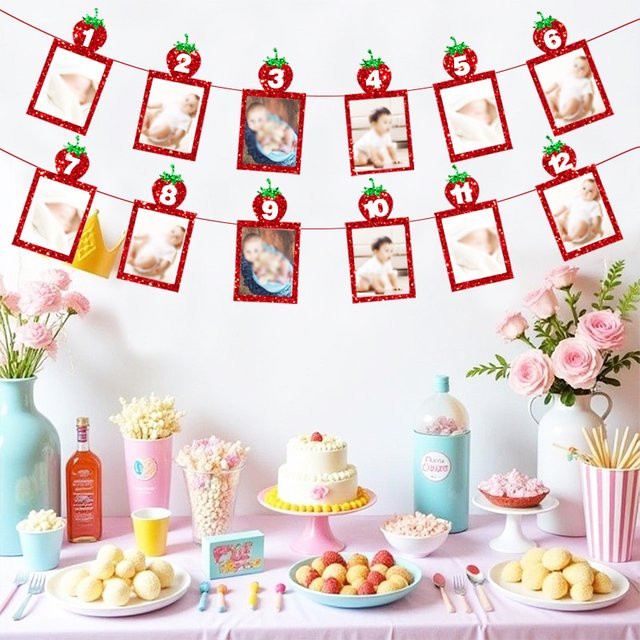 VRISE Erdbeer-Fotobanner zur Party-Dekoration für den 1. Geburtstag in Rot mit Blumen-Motiv - Bild 1