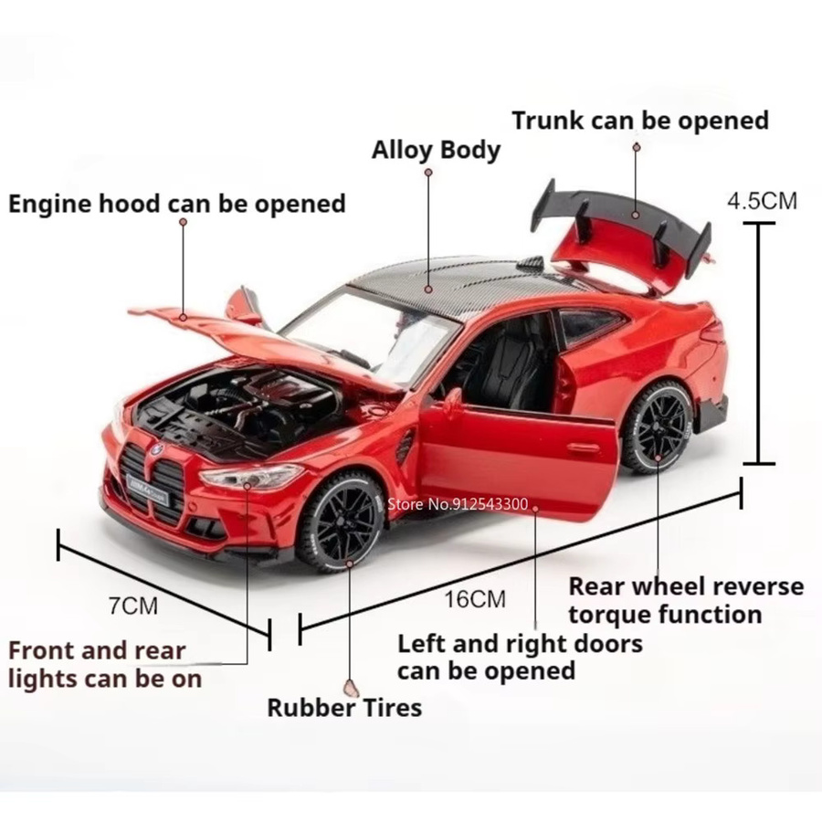 RMZ city M4 Rennstrecken-Version Automodell, 1:32, mit Licht und Sound, Aluminiumkarosserie - Bild 2