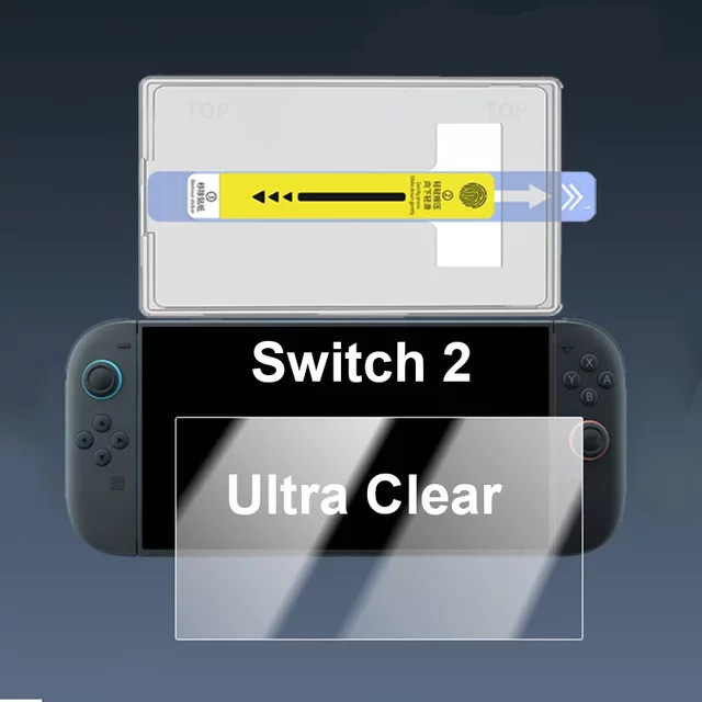OneTouch Displayschutzfolie aus gehärtetem Glas für Nintendo Switch 2, ultraklar mit automatischer Ausrichtung, transparent - Bild 1
