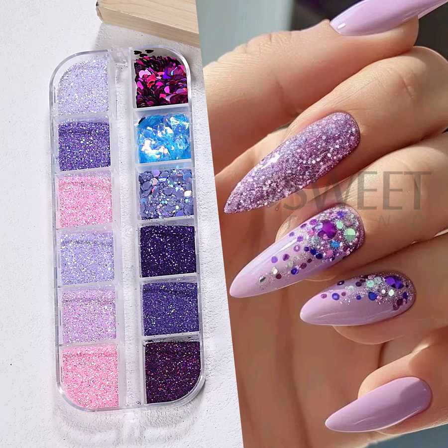 SWEET TREND Nagelglitzer, holografisch, rosa, lila, Sechseck-Design - Bild 4