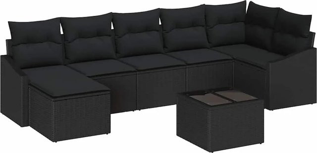 vidaXL Garten-Sofa-Set 8-teilig in Schwarz aus Poly-Rattan mit Polsterung und Tisch - Bild 1