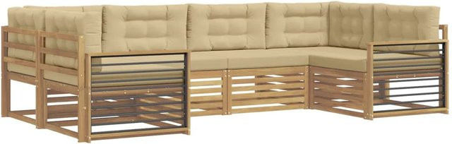 vidaXL Outdoor-Sofagarnitur in L-Form aus Akazienholz mit Kissen, Weiß und Beige - Bild 1
