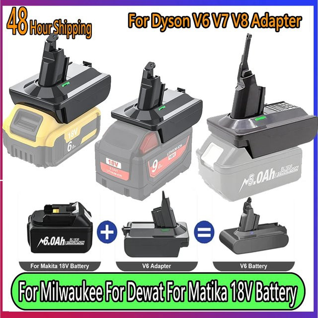 Powtree Akku-Adapter für Makita, Dewalt und Milwaukee 18V Lithium-Akkus zur Nutzung mit Dyson V6, V7 und V8 Staubsaugern, Farbe: Schwarz - Bild 1
