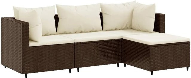 vidaXL 4-tlg Garten-Lounge-Set in L-Form aus braunem PE-Rattan mit Kissen und pulverbeschichtetem Stahlgestell - Bild 1