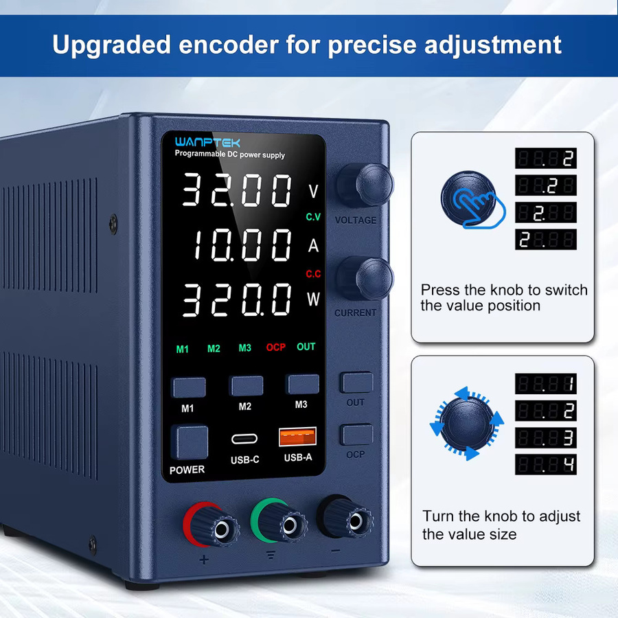 Wanptek Programmierbares DC-Labornetzteil mit Speicherfunktion, Spannungsregler Tischstromquelle, 60 V 5 A / 30 V 5 A / 10 A - Bild 2