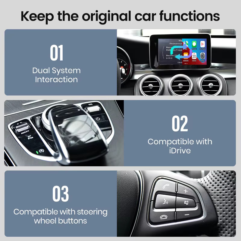 Junsun Wireless CarPlay und Android Auto Modul für Mercedes A-Klasse, C-Klasse, GLC und S-Klasse (W176, W245, W246, W205, W253) mit NTG 4.0, 4.5 und 5.0 sowie Airplay in Schwarz - Bild 5