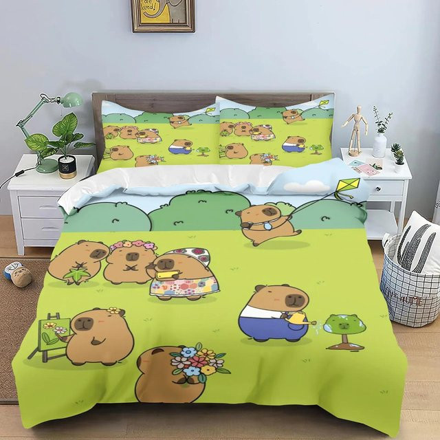 Bettwäsche Set mit Capybara Muster für Kinder und Erwachsene, 3-teilig, B/H: 135 x 200 cm - Bild 1