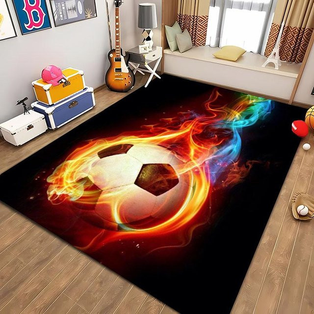 Karpetti Fußball Teppich für Kinderzimmer und Wohnzimmer, Cartoon-Fußball Design, Mehrfarbig, B/T: 80 x 140 cm - Bild 1