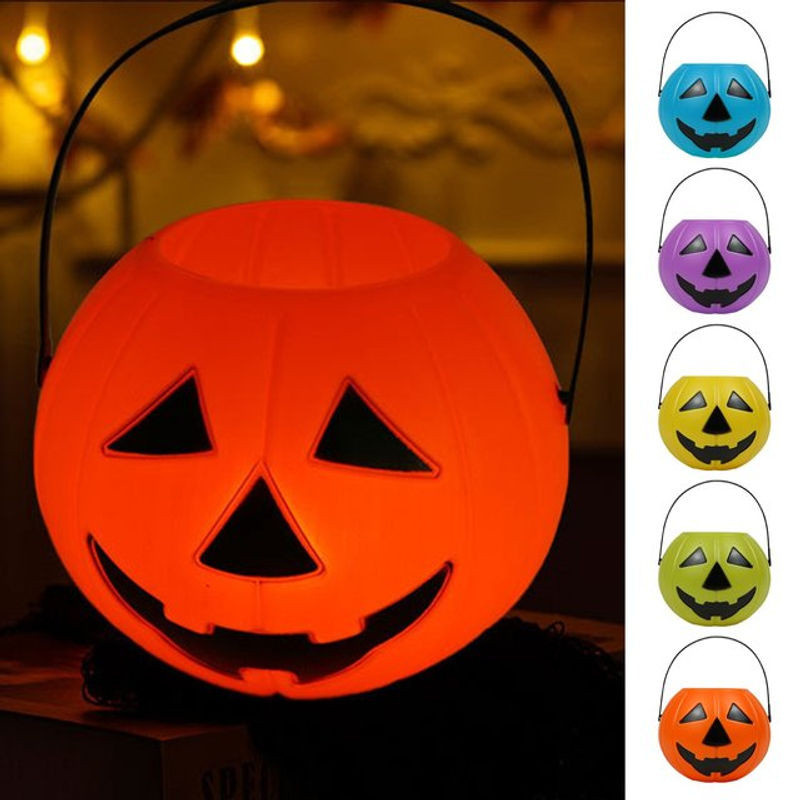 Halloween Süßigkeiten Eimer Kürbis Korb in Orange und Gelb für Kinder als Party Dekoration - Bild 1