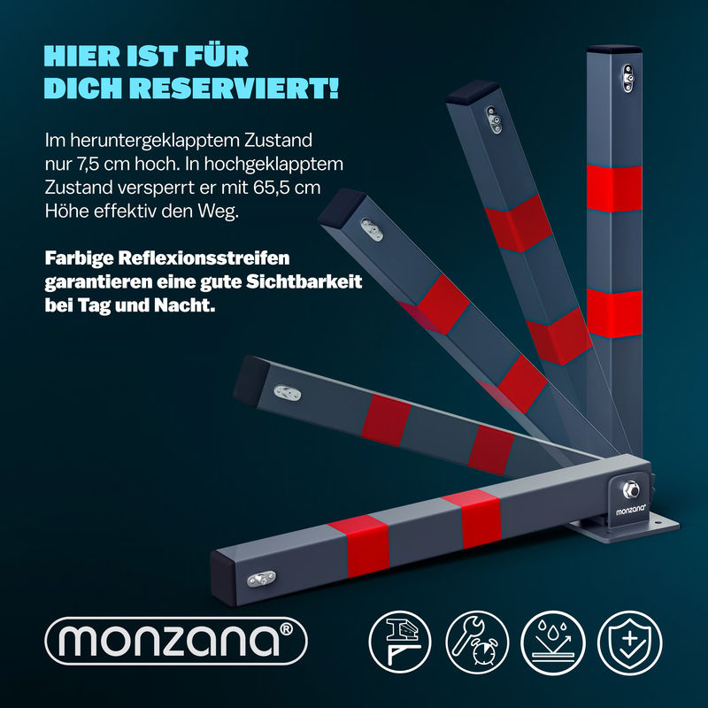 Monzana Parkplatzsperre 2er-Set aus Edelstahl in Grau inklusive Schlüssel, H x B x T: 65 x 5 x 5 cm - Bild 2