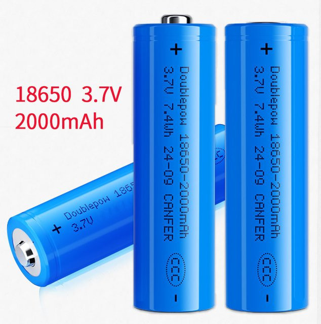DOUBLEPOW ICR 18650 Lithium-Ionen Akku Set mit USB-Ladegerät, 2000 mAh, 3,7 V, Blau - Bild 1