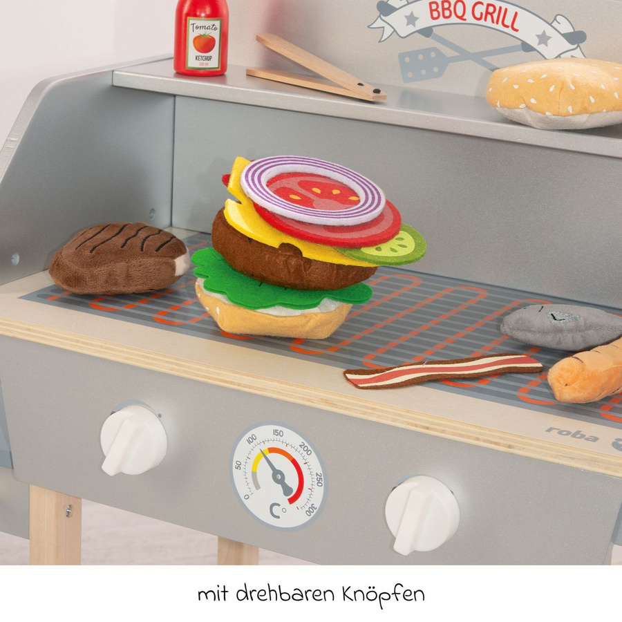 Roba BBQ Grill mit Grillzange, Holz-Ketchupflasche, 14-teiliges Set, Grau Braun, ab 3 Jahren - Bild 3