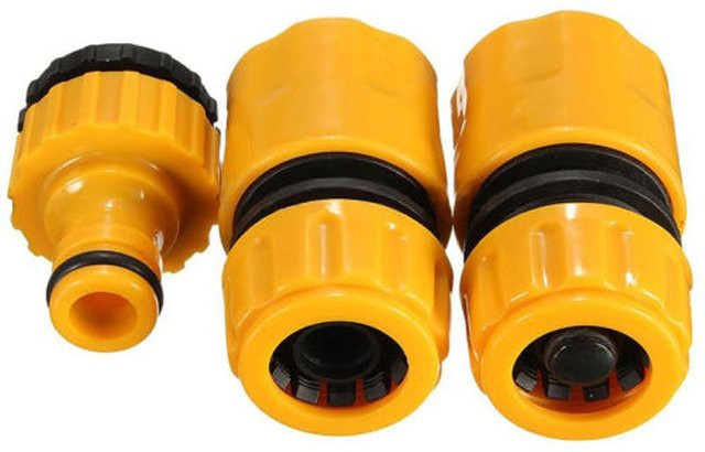 3-teiliges Choubo Six Schnellwasseranschlussadapter Set aus Kunststoff, 3/4 Zoll, Gelb - Bild 1