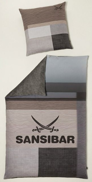 Sansibar Mako-Satin Bettwäsche Set aus Baumwolle mit Grafik-Design in Braun und Grau, B/T/H: 155 x 220 cm und 80 x 80 cm - Bild 1