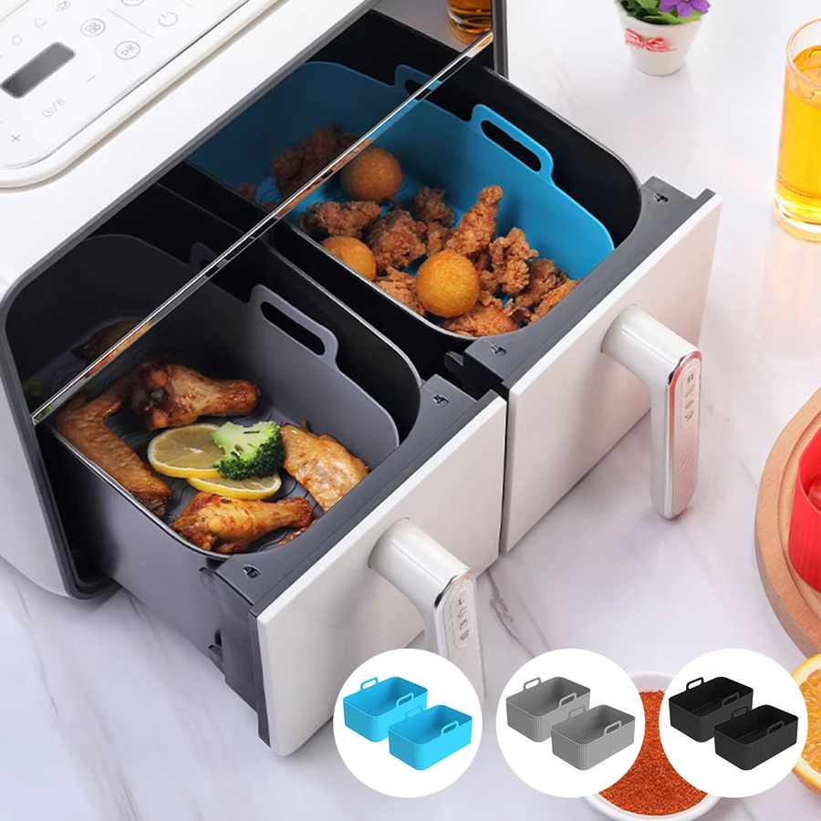 2er-Set Silikon Backform für Ninja Foodi Dual Air Fryer, rechteckige Einsätze in Schwarz - Bild 2