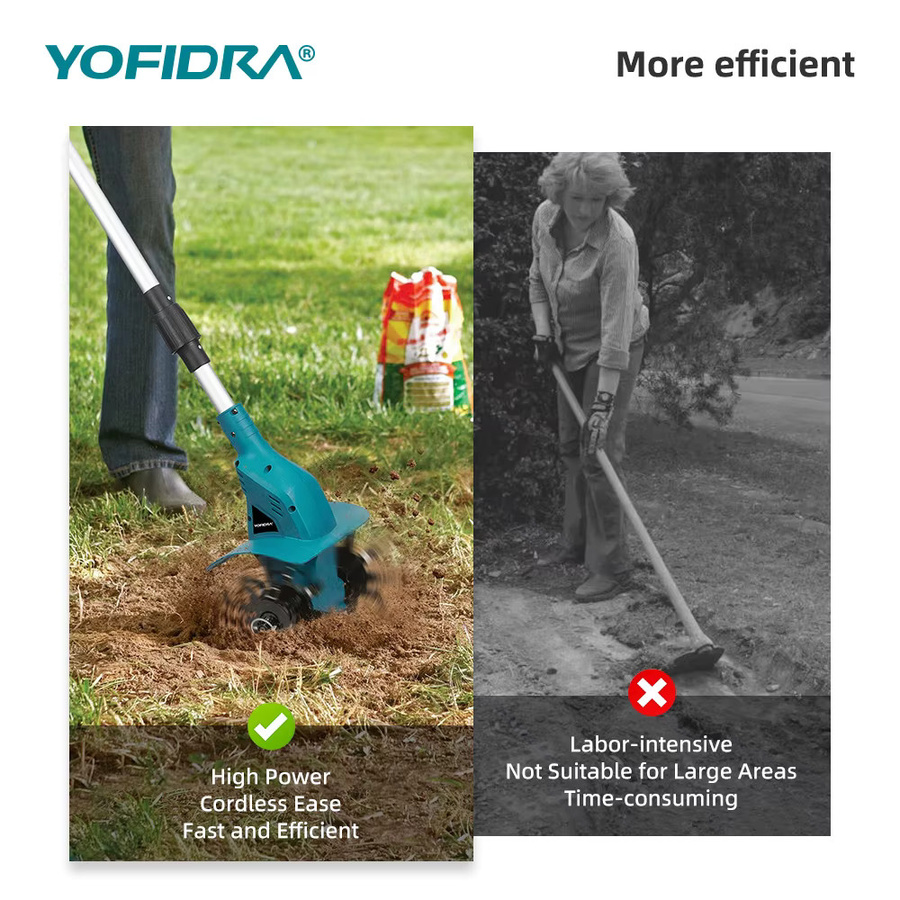 YOFIDRA Elektrische Gartenfräse als Mehrzweck-Akku-Vertikutierer für Makita 21V Akku - Bild 5
