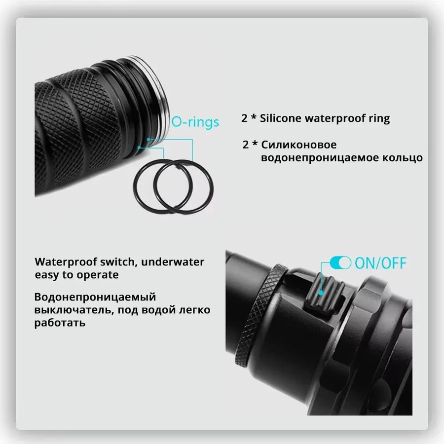 ESMARTER Professionelle Tauchlampe IP68 Wasserdicht in Schwarz mit 18650 Akku und Handschlaufe - Bild 5
