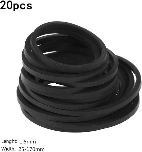 20er Set quadratische Gummiriemen 1,5mm für Kassette, Walkman und DVD-Laufwerke, Schwarz, Breite: 1,5 mm, Länge: 25-170 mm - Bild 1