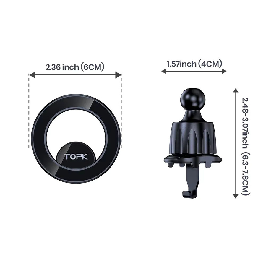 TOPK Magnetische Auto-Handyhalterung in Schwarz mit 20 Magneten und 360 Grad Drehung für die Lüftung, kompatibel mit iPhone 15 14 13 12 Pro Max - Bild 2