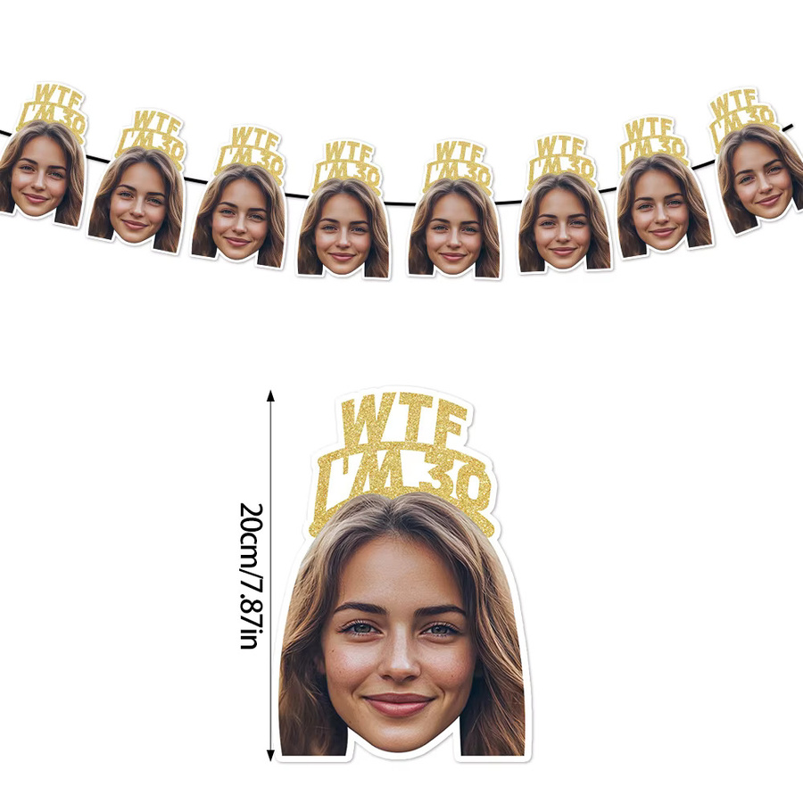 Personalisierte Geburtstag Party Banner mit Foto Gesicht aus Papier in Gold von joy-enlife - Bild 3
